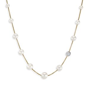 David Yurman 18K Yellow Gold Cultured Freshwater Pearl & Diamond Collar Necklace, 16-18- 4360731