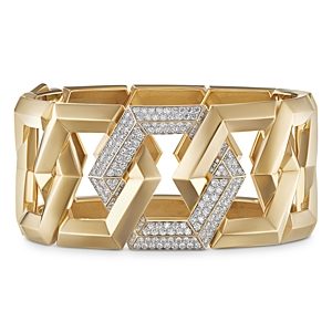 David Yurman Carlyle Bracelet in 18K Yellow Gold with Pave Diamonds- 4360708