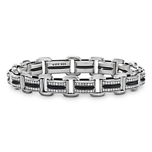 David Yurman Men's Sterling Silver Deco Diamond Pave Beveled Link Bracelet- 4360809