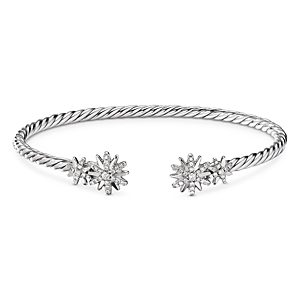 David Yurman Sterling Silver Starburst Cable Bangle Bracelet with Diamonds- 3733357