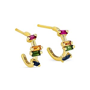 Suzanne Kalan 18K Yellow Gold Fireworks Rainbow Sapphire Baguette Small Half Hoop Earrings- 4538326