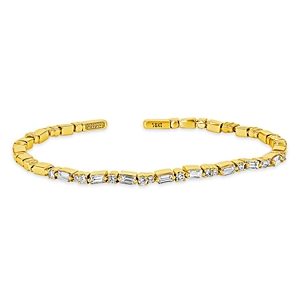 Suzanne Kalan 18K Yellow Gold Fireworks Diamond Baguette & Round Bangle Bracelet- 4538323