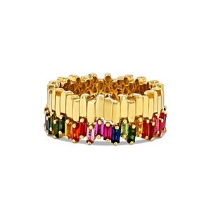 Suzanne Kalan 18K Yellow Gold Golden Age Rainbow Sapphire Baguette Eternity Band- 4538330