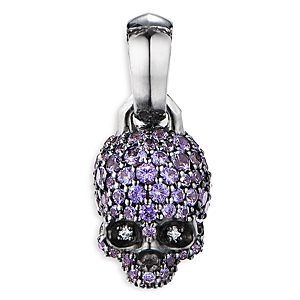 David Yurman 18K White Gold Skull Charm with Purple Sapphires- 4002494