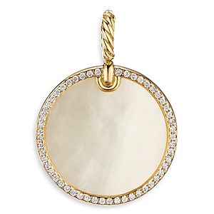 David Yurman 18K Yellow Gold Dy Elements Disc Pendant with Mother-of-Pearl & Diamonds- 3856015
