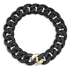 Roberto Demeglio Men's Groumette Diamond Accented 18K Gold & Black Matte Ceramic Link Bracelet- 4460861
