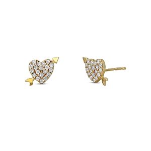 Moon & Meadow 14K Yellow Gold Diamond Pave Heart Arrow Stud Earrings- 4578174