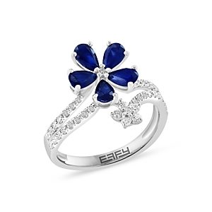 Bloomingdale's Blue Sapphire & Diamond Flower Ring in 14K White Gold - 100% Exclusive- 4564780