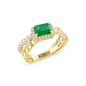 Bloomingdale's Emerald & Diamond Crossover Ring in 14K Yellow Gold - 100% Exclusive- 4937876