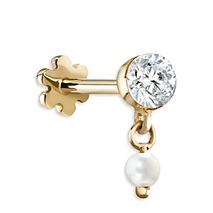 Maria Tash 18K Yellow Gold Diamond & Cultured Pearl Dangle Single Stud Earring- 4532450