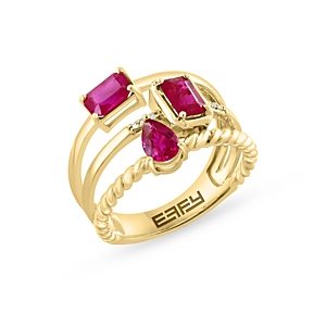 Bloomingdale's Ruby & Diamond Triple Row Ring in 14K Yellow Gold - 100% Exclusive- 4570346