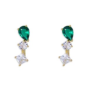 Argento Vivo Pear & Square Shape Cubic Zirconia Climber Earrings in 14K Gold Plated Sterling Silver- 4574590