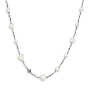 David Yurman Sterling Silver Cultured Freshwater Pearl & Diamond Pave Station Necklace, 16-18- 4360776
