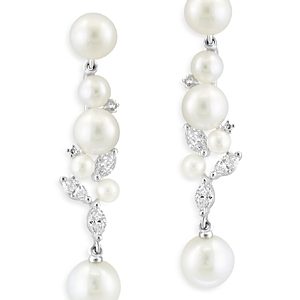 Bloomingdale's 14K White Gold & Cultured Freshwater Pearl Drop Earrings with Diamonds, 0.4 ct. t.w.- 4599866