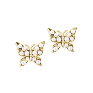Bloomingdale's 14K Yellow Gold & Cultured Freshwater Pearl Butterfly Stud Earrings with Diamonds, 0.03 ct. t.w. - 100% Exclusive- 4599868