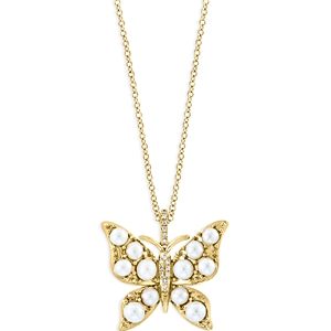 Bloomingdale's 14K Yellow Gold & Cultured Freshwater Pearl Butterfly Pendant Necklace with Diamonds, 18 - 100% Exclusive- 4599875