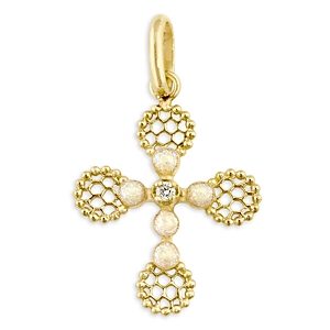 Gigi Clozeau 18K Yellow Gold Lace Filigree & Diamond Bezel Cross Pendant- 4538226