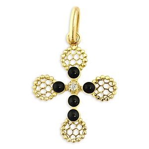 Gigi Clozeau 18K Yellow Gold Lace Filigree & Diamond Bezel Cross Pendant- 4538225