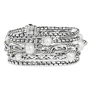 David Yurman Sterling Silver Dy Madison Cultured Freshwater Pearl Multirow Chain Bracelet- 4360790
