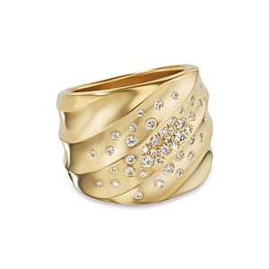 David Yurman 18K Yellow Gold Cable Edge Diamond Saddle Ring- 4360739