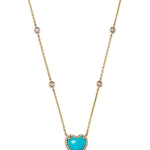 Bloomingdale's Turquoise & Diamond Heart Pendant Necklace in 14K Yellow Gold, 16-18 - 100% Exclusive- 4621306