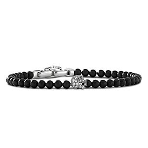 David Yurman Sterling Silver Memento Mori Onyx & Diamond Skull Bead Bracelet- 4364001