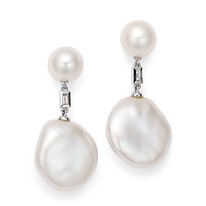 Bloomingdale's Cultured Freshwater Pearl & Diamond Drop Earrings in 14K White Gold - 100% Exclusive- 4599871