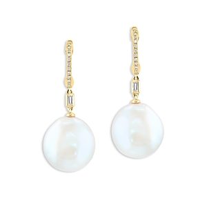 Bloomingdale's Cultured Freshwater Pearl & Diamond Hoop Earrings in 14K Yellow Gold - 100% Exclusive- 4599869