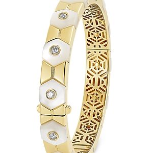 Miseno Jewelry 18K Yellow Gold Baia Mother of Pearl & Diamond Bangle Bracelet- 4600875