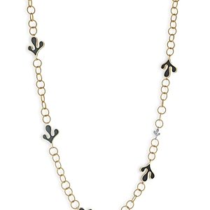 Miseno Jewelry 18K Yellow Gold Sea Leaf Diamond & Black Ceramic Station Necklace, 32- 4607667
