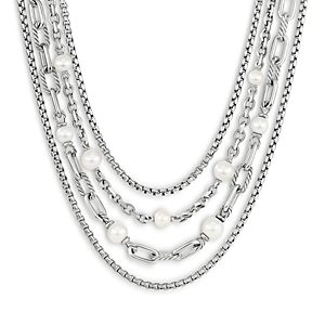 David Yurman Dy Madison Sterling Silver Cultured Freshwater Pearl Multi Row Chain Necklace, 19.5- 4360794