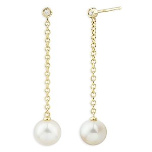 Bloomingdale's Cultured Pearl and Diamond Drop Earrings in 14K Yellow Gold - 100% Exclusive- 4634057