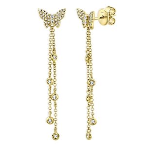 Moon & Meadow 14K Yellow Gold Diamond Butterfly Dangle Drop Earrings- 4625870