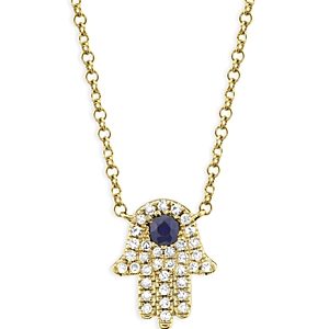 Moon & Meadow 14K Yellow Gold Hamsa Pendant Necklace with Diamonds & Blue Sapphire, 18 - 100% Exclusive- 4625863