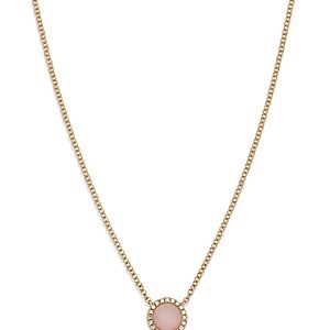 Moon & Meadow 14K Yellow Gold Pink Opal & Diamond Halo Pendant Necklace, 17-18- 4625860