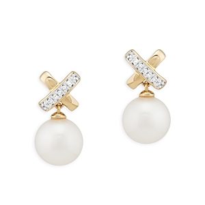 Bloomingdale's 14K Yellow Gold Cultured Freshwater Pearl & Diamond Drop Earrings, 0.05 ct. t.w. - 100% Exclusive- 4634037