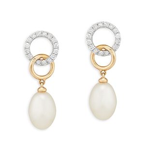 Bloomingdale's Cultured Freshwater Pearl & Diamond Circle Drop Earrings in 14K Yellow Gold - 100% Exclusive- 4634038