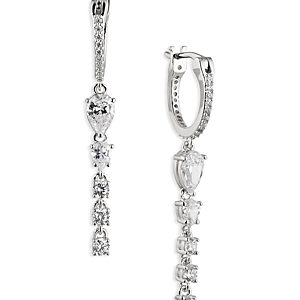 Nadri Tennis Huggie Hoop Linear Drop Earrings- 4660876
