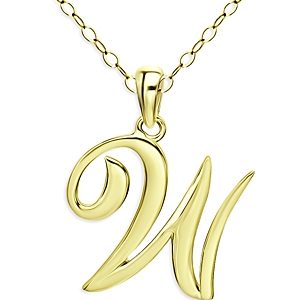 Aqua Polished Script Initial Pendant Necklace in 18K Gold-Plated Sterling Silver, 15.5 - 100% Exclusive- 4631551