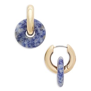 Aqua Stone Circle Charm Huggie Hoop Earrings in Gold Tone - 100% Exclusive- 4664814