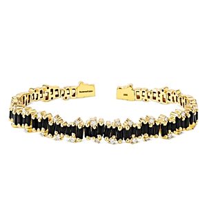 Suzanne Kalan 18K Yellow Gold Fireworks Black Sapphire & Diamond Flexible Bangle Bracelet- 4396510