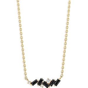 Suzanne Kalan 18K Yellow Gold Fireworks Black Sapphire & Diamond Bar Necklace, 16-18- 4396511
