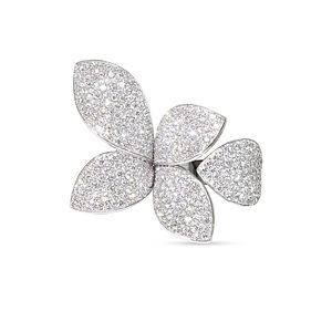 Pasquale Bruni 18K White Gold Giardini Segreti Five Leaves Small Flower Ring with Diamonds, 3.03 ct. t.w.- 3005872