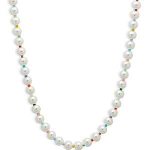 Aqua Imitation Pearl & Color Bead All Around Necklace in Gold Tone, 14.5-18- 4669781