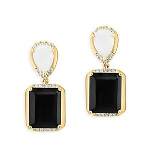 Bloomingdale's Onyx, White Agate & Diamond Drop Earrings in 14K Yellow Gold - 100% Exclusive- 4676710