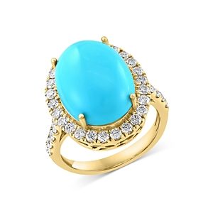 Bloomingdale's Turquoise & Diamond Cabochon Halo Ring in 14K Yellow Gold - 100% Exclusive- 4676716