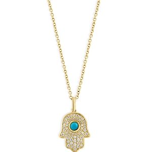 Bloomingdale's Turquoise & Diamond Hamsa Pendant Necklace in 14K Yellow Gold, 16-18 - 100% Exclusive- 4676717