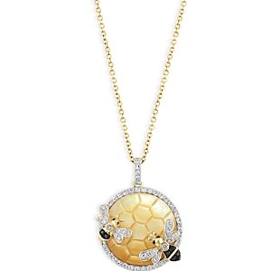 Bloomingdale's Mother of Pearl & Multicolor Diamond Beehive Pendant Necklace in 14K Yellow Gold, 16-18 - 100% Exclusive- 4676725
