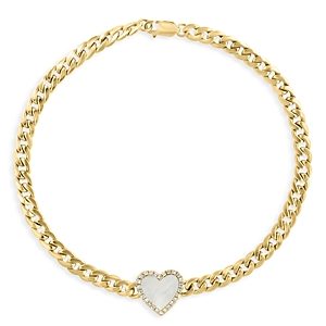 Bloomingdale's Mother of Pearl & Diamond Accent Heart Chain Bracelet in 14K Yellow Gold - 100% Exclusive- 4676729