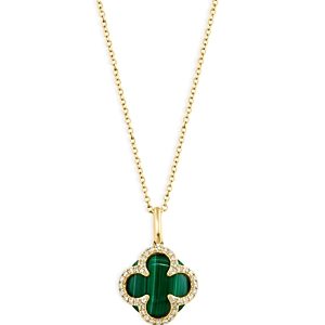 Bloomingdale's Malachite & Diamond Pendant Clover Necklace in 14K Yellow Gold, 16-18 - 100% Exclusive- 4676765